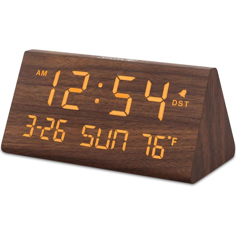 Digital Alarm Clocks for Bedrooms - Wooden Electric Clock, Date, Weekday, Temperature, 0- Brightness, Adjustable Alarm Volume,Housewarming Gift Decor cubo clock