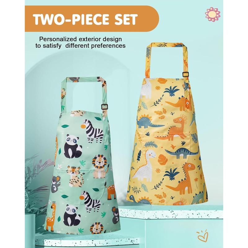 2 Pack  Apron Girls Boys for Cooking, Waterproof Art Apron with Pockets for Painting Cooking Baking