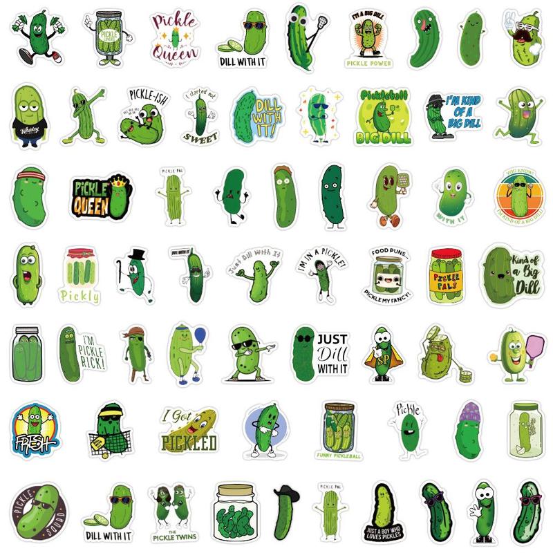 Cartoon Pickle Pattern Sticker, 60pcs set Funny Cartoon Pickle Graffiti Sticker for Christmas Gift, DIY Decoration for Luggage Skateboard Bicycle Water Bottle