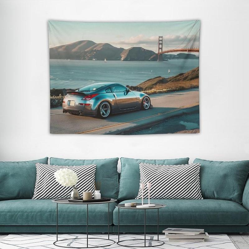 FoRes Sports 350z Jdm Car Golden Gate Bridge Car Tapestry Wall Hanging Funny Wall Tapestry for Bedroom Living Room Office Classroom Dorm Ceiling Home Wall Decor Art Tapestries 30