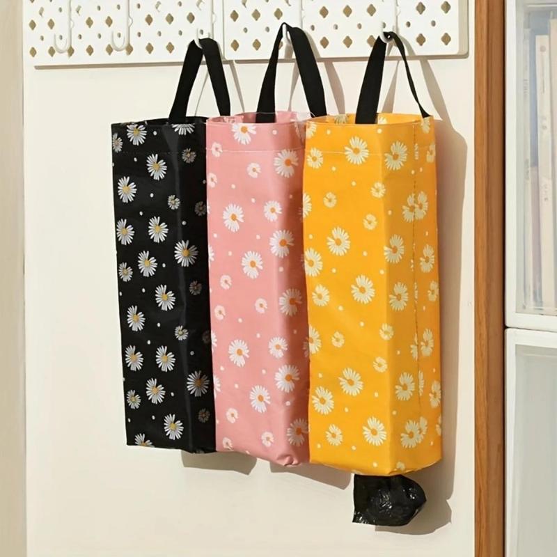 Random Color Daisy Pattern Hanging Garbage Bag Storage Bag, 1 Count Space Saving Garbage Bag Container for Home Kitchen Bathroom Office