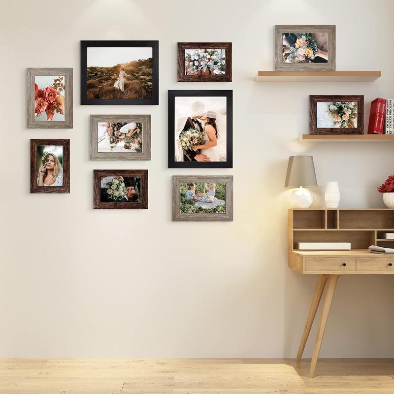 Picture Frame Set 10-Pack, Gallery Wall Frame Collage with 8x10 5x7 4x6 Frames in 3 Different Finishes Decor Photo