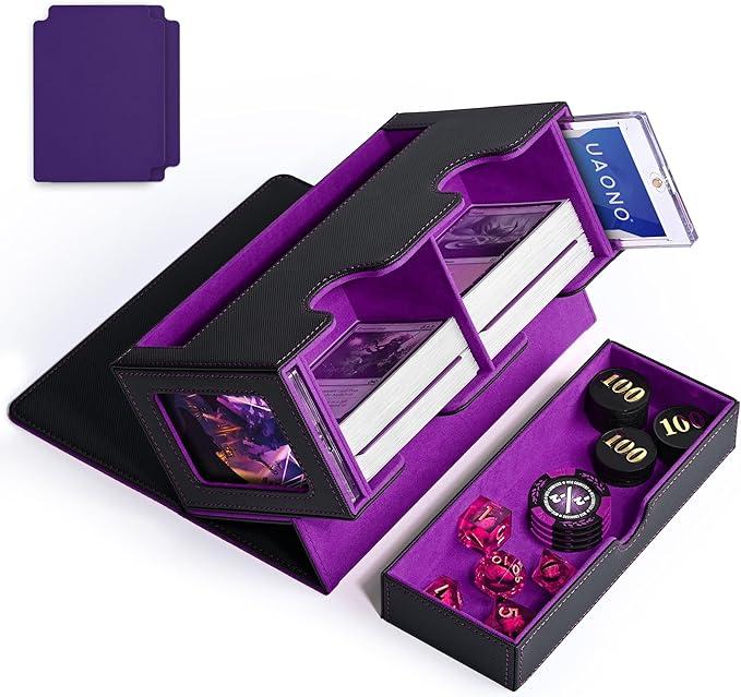 TCG Deck Box with 2 Commander Display and Dice Tray-Patented Design, Double Deck Box for 320+ Single Sleeved Cards, Leather Magnetic Card Storage Box Fits for  CCG Magic Cards