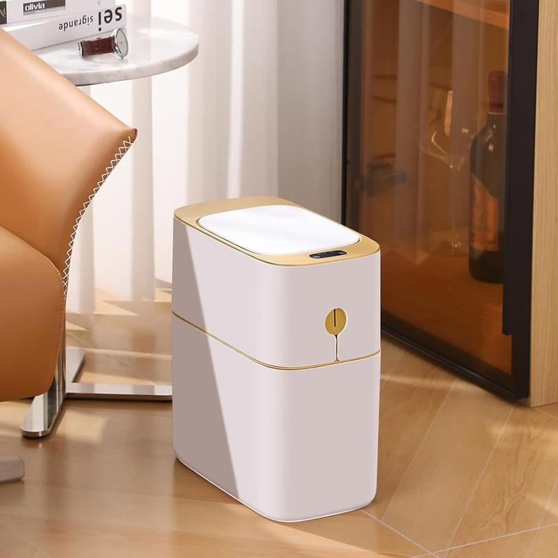 Bathroom Trash Can Garbage Can-Touchless with Lid, Small Plastic Slim Waste Basket for Bedroom, Office, Living Room, Toilet, Laundry, Dormitory