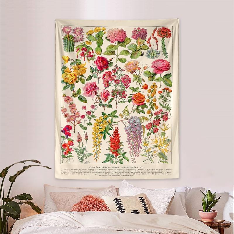 Floral Wall Tapestry, 1 Count Summer Home Decor Hanging Aesthetic Bohemian Wall Hanging Tapestry, Wall Art Decoration for Living Room Dorm Bedroom Decor