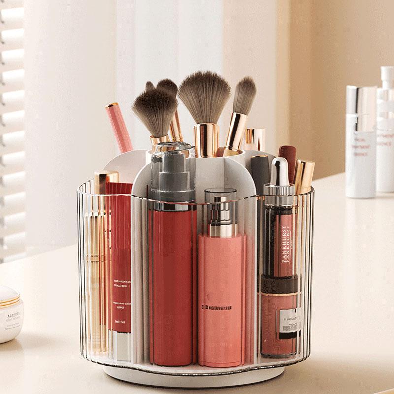 Multi-grid Makeup Brush Holder, Rotatable Modern Cosmetic Brush Lipstick Organizer, Desk Storage Box for Home Dormitory Bathroom Salon