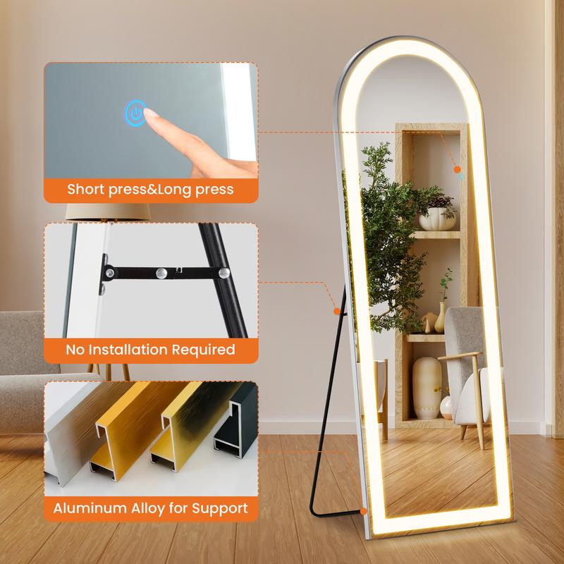 FurniChic Haven LED Lighted Mirror with Stand and Wall Mount - 3 Color Adjustable Brightness Decor Durable