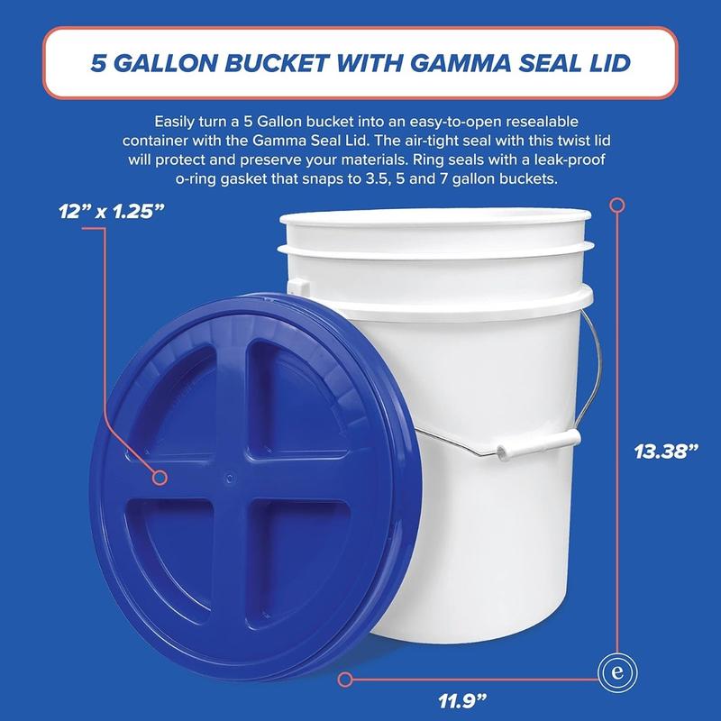 5 Gallon White Bucket with Red Gamma Seal Screw on Airtight Lid (3 Count), Food Grade Storage, Premium HPDE Plastic, BPA Free, Durable 90 Mil All Purpose Pail, Made in USA Cleaning Kitchen Laundry Laundry Laundry