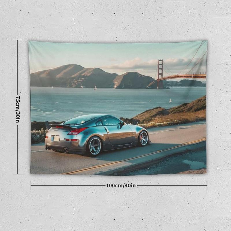 FoRes Sports 350z Jdm Car Golden Gate Bridge Car Tapestry Wall Hanging Funny Wall Tapestry for Bedroom Living Room Office Classroom Dorm Ceiling Home Wall Decor Art Tapestries 30