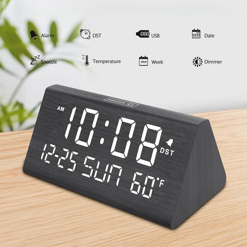 Digital Alarm Clocks for Bedrooms - Wooden Electric Clock, Date, Weekday, Temperature, 0- Brightness, Adjustable Alarm Volume,Housewarming Gift Decor cubo clock