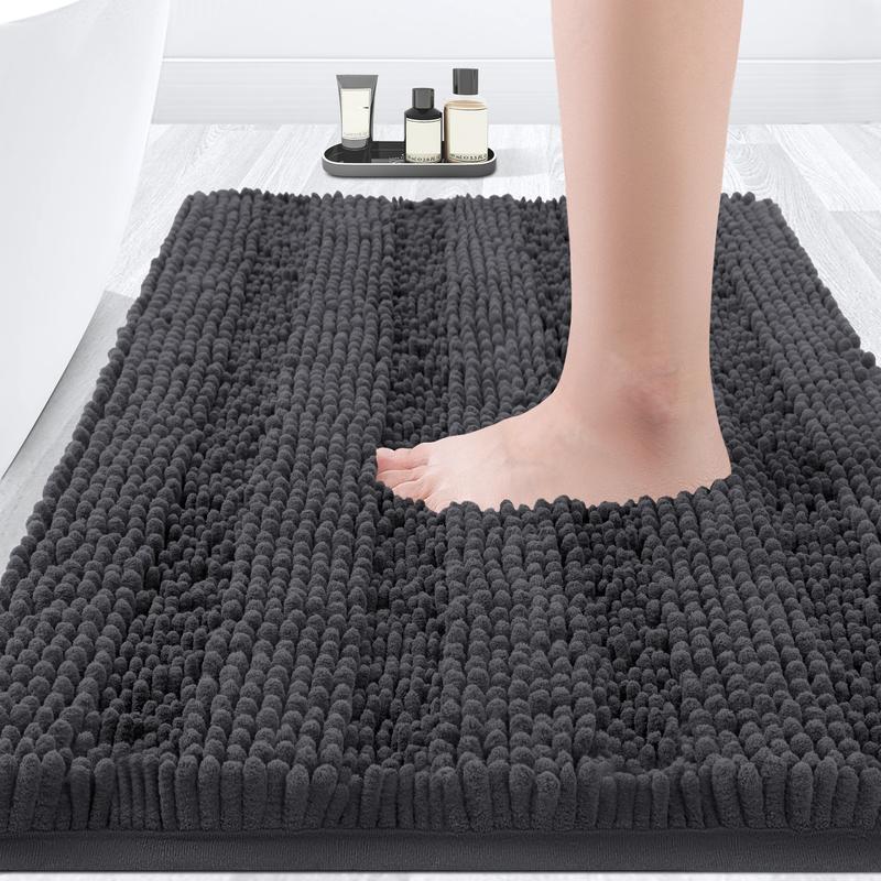 ACCUMTEK Striped Bathroom Rug Mat Ultra Soft, Non Slip Chenille Bath Rugs, Absorbent Plush Shaggy Bath Mats for Bathroom, Bedroom, Kitchen, Shower, Tub