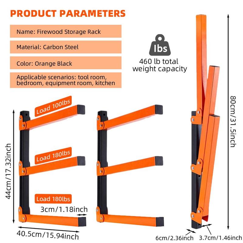 Wall Mount Lumber Storage Rack and Garage Shelving, Foldable Wood Wall Mounted Organizer, 2 Counts Wood Organizer and Lumber Shelves Storage Holders Rack Holds Up 600 LB with 3-level Indoor and Outdoor, Wall Mounted Shelves, Foldable Shelves Rack