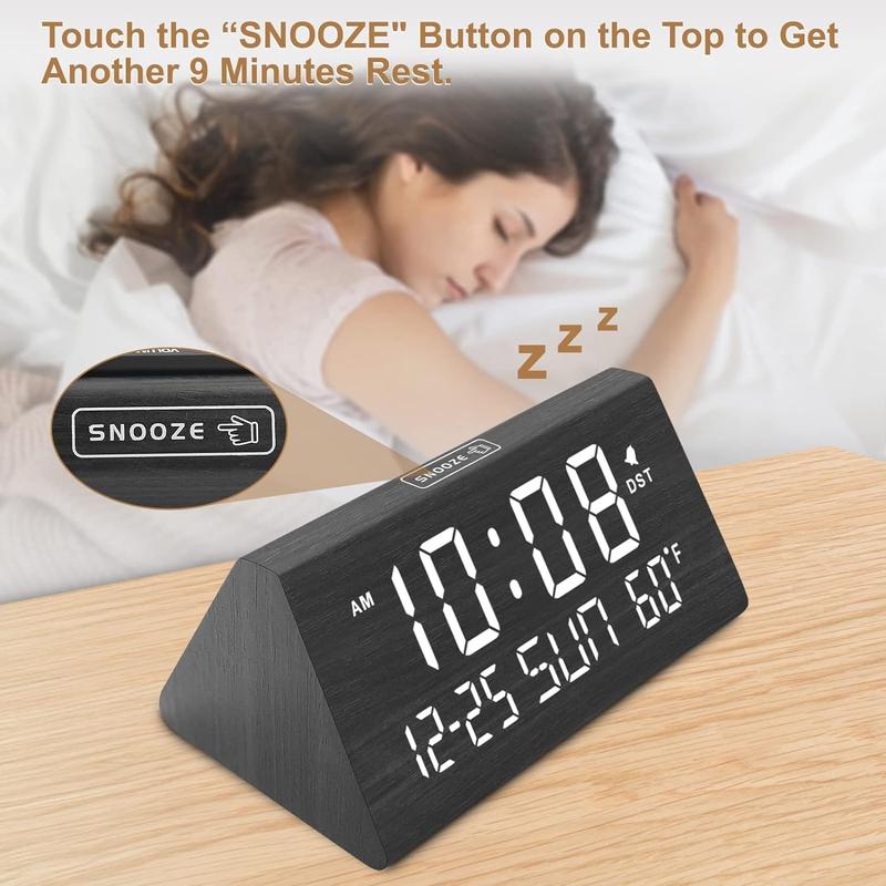 Digital Alarm Clocks for Bedrooms - Wooden Electric Clock, Date, Weekday, Temperature, 0- Brightness, Adjustable Alarm Volume,Housewarming Gift Decor cubo clock