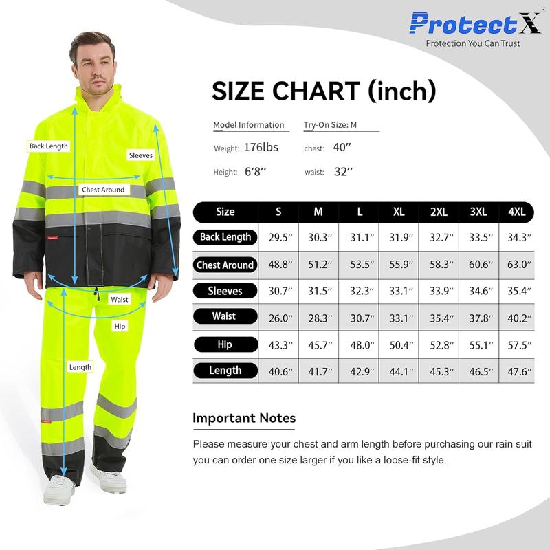 ProtectX Hi Vis Rain Suit for Men Waterproof Class 3 High Visibility Reflective Safety Rain Jacket Pant Set Rain Coat Workwear