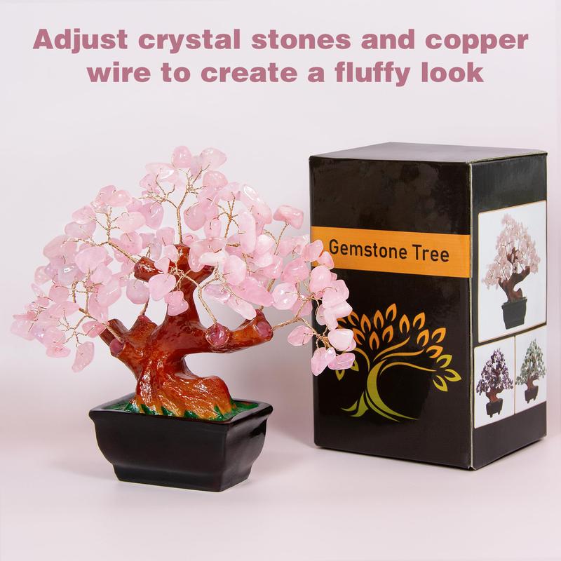 Feng Shui Natural Rose Pink Quartz Crystal Money Tree Bonsai Style Decoration for Wealth and Luck