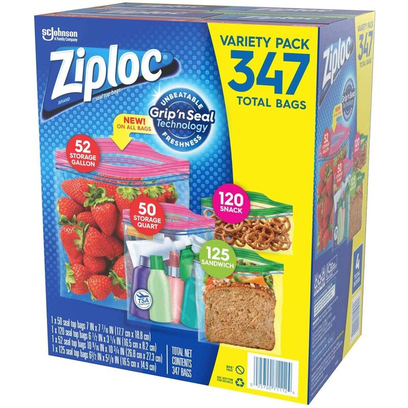 Ziploc Double Zipper Bag, Variety Pack, 347 Count