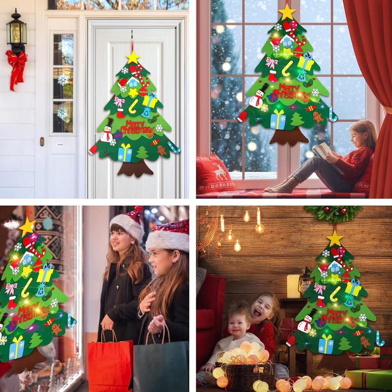 Felt Christmas Tree with Detachable Ornaments, 26 32pcs Christmas Tree & Battery Powered Light String without Battery, DIY Handicrafts Festival Wall Decoration