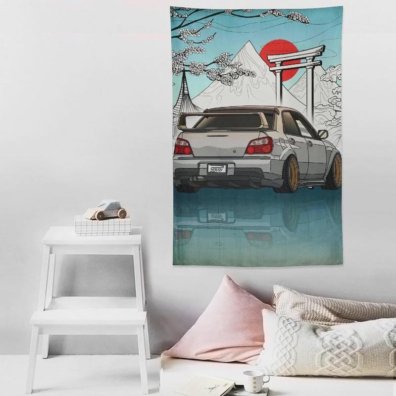 Cloth Peach Skin Velvet 7josnmre Impreza Wrx Jdm Car Art Japan Fuji Temple Sunset Tapestry Wall Hanging Funny Wall Tapestry for Bedroom Living Room Office Classroom Dorm Ceiling Home Wall Decor Art Tapestries 40