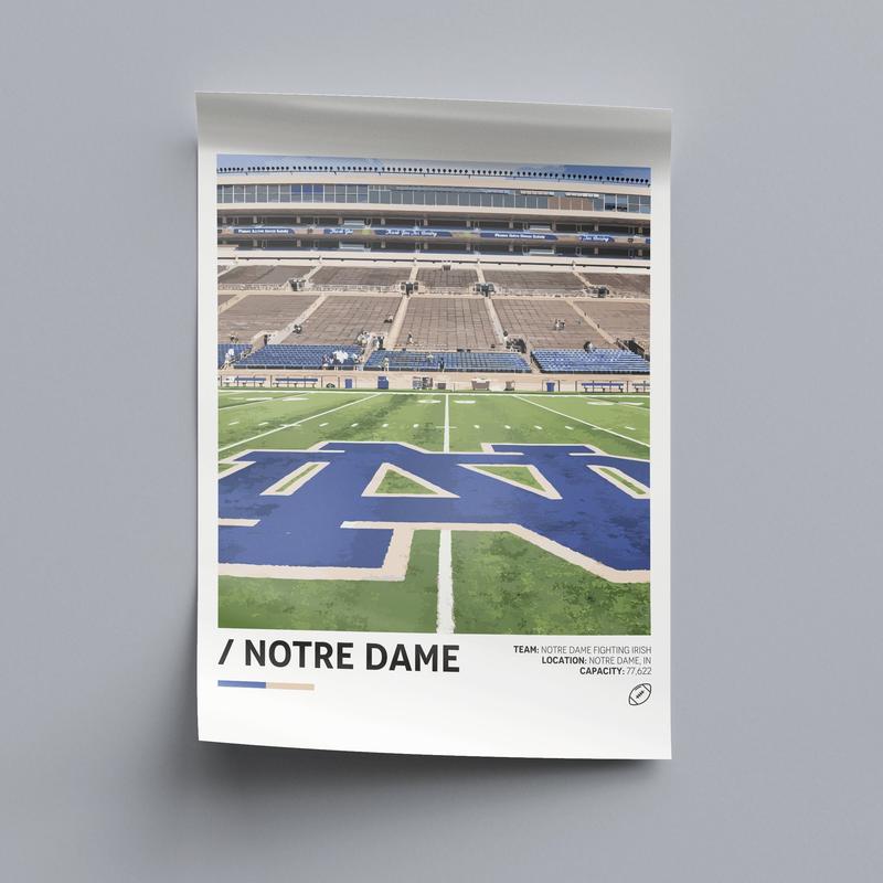 Notre Dame Stadium Poster, Fighting Irish Poster, Dorm Decor, Bedroom Wall Art, Minimalist Sports Poster, Stadium , unframed, Poster Decor