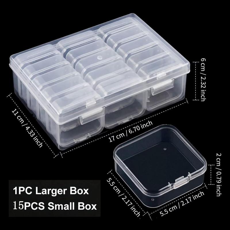 Multi-grids Clear Storage Box Set, 15pcs Mini Transparent Storage Box with 1 Storage Case, Portable Storage Organizer for Hair Jewelry Necklace Ring, Home Organizer