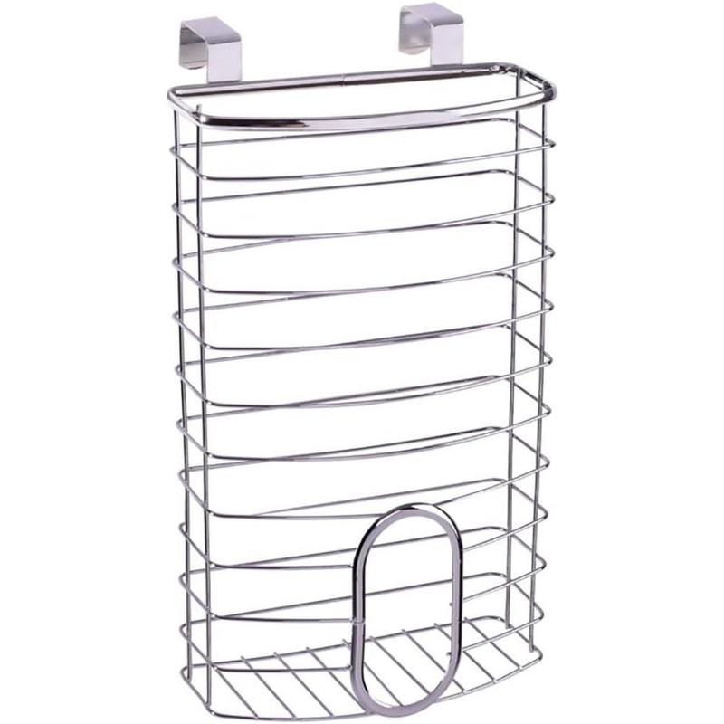 Over the Cabinet Basket Dispenser Door Grocery Plastic Bag Holder, Chrome