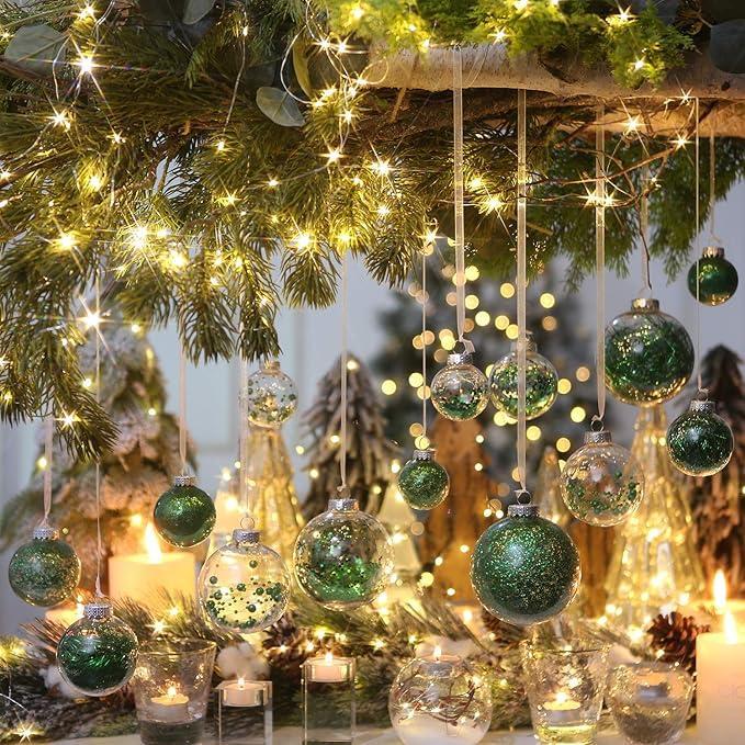 Shatterproof Clear Plastic Christmas Tree Ball Ornaments Set, Decorative Hanging Transparent Xmas Baubles with Stuffed Delicate Decorations (30 Counts, Gold, Red, Green)