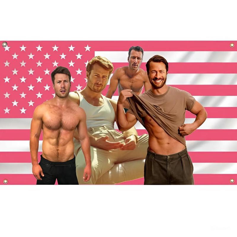 America Pink Sexy Glen Powell Tapestry whith 4 brass grommet flag,  Glen Fan Gift Idea