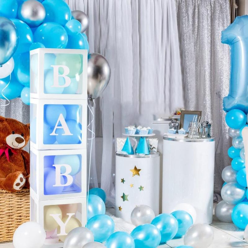 Boxes with 4 count Letters for Shower White Clear Balloon Box Blocks Gender Reveal Decorations and Birthday Party