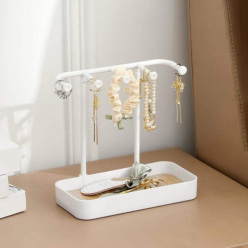 Jewelry Organizer Stand, 1 Count Multipurpose Jewelry Display Stand with Hooks & Tray, Desktop Jewelry Storage Rack for Home Office