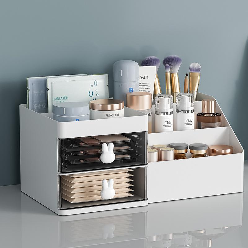 White Plastic Makeup Organizer with Sliding Storage Drawer for Home Office School  Drawer Storage Holder Box Racks