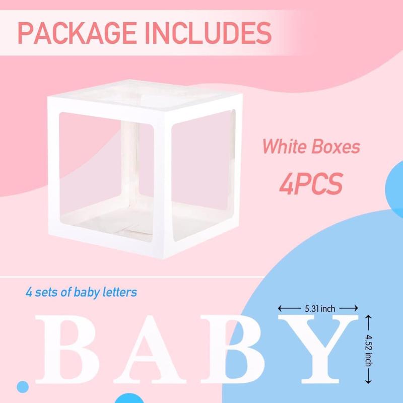 Boxes with 4 count Letters for Shower White Clear Balloon Box Blocks Gender Reveal Decorations and Birthday Party