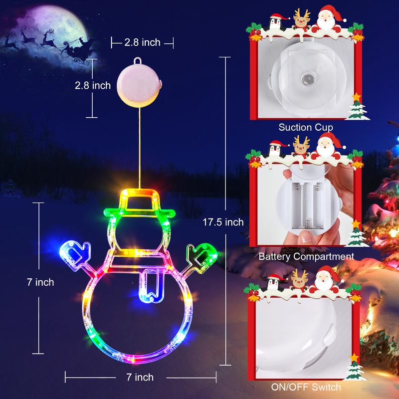 LOLStar Christmas Window Lights, 3 Pack Multicolor Christmas Stocking, Snowman,Santa Hat Lights With Suction Cup, Timer Function And Slow Fade Mode BatteryOperated Lights For Christmas Decoration