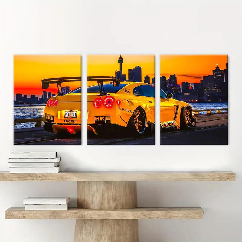 Car Pattern Canvas Painting with Frame, 3 Counts set Modern Wall Art Painting, Canvas Art Wall Art Decor for Home Living Room Bedroom Office, Car Posters Wall Decor, Room Decor, Christmas 2024 Ornament, Christmas Gift Ideas, Stocking Stuffers