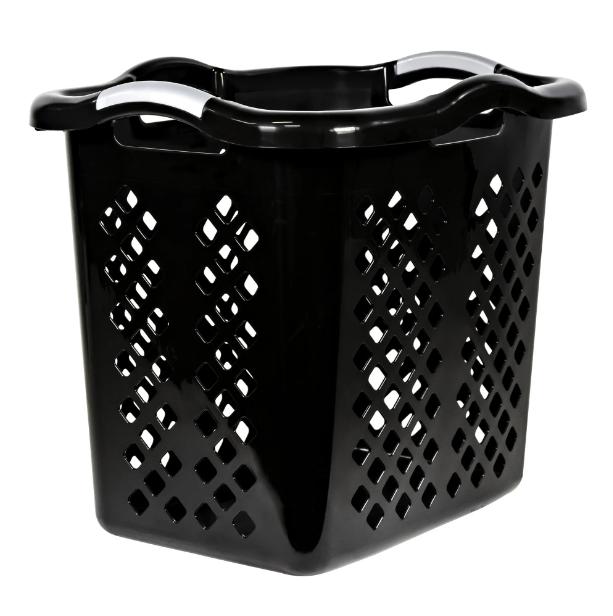 Home Logic 2 Bushel Lamper Plastic Laundry Basket with Silver Handles, Black, Adult   Tween Organiser