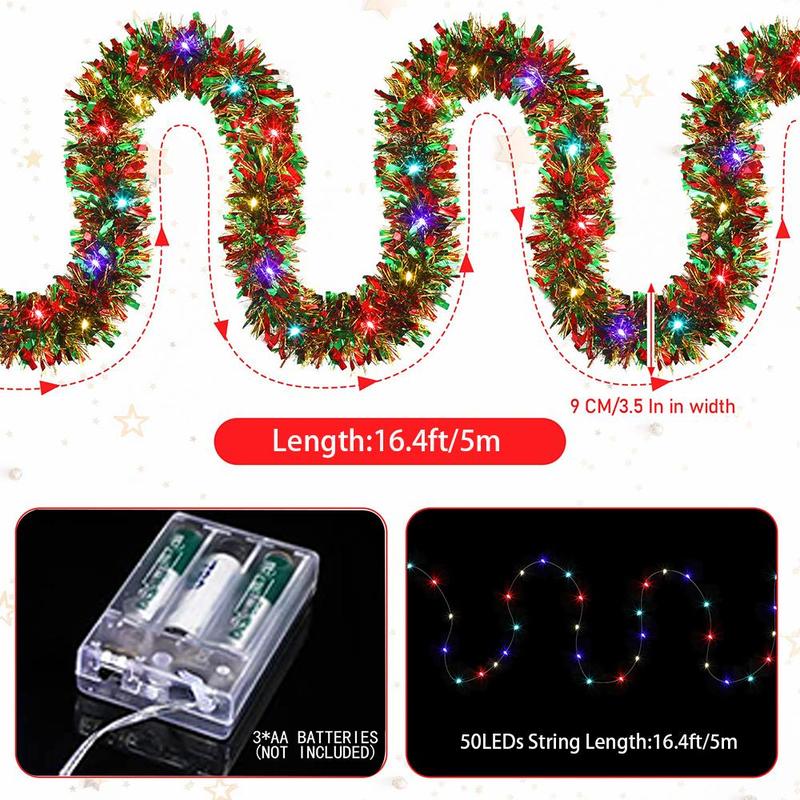 Christmas Tinsel Garland Night Light, Battery Powered Colorful Tree Garland without Battery, Indoor & Outdoor Decoration Supplies for Party Festival