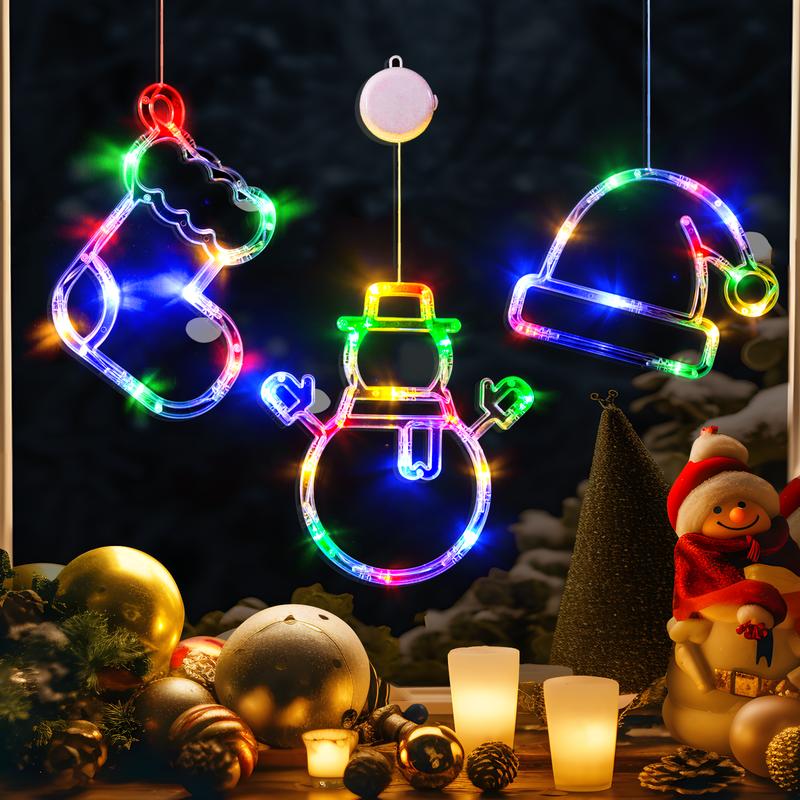 LOLStar Christmas Window Lights, 3 Pack Multicolor Christmas Stocking, Snowman,Santa Hat Lights With Suction Cup, Timer Function And Slow Fade Mode BatteryOperated Lights For Christmas Decoration