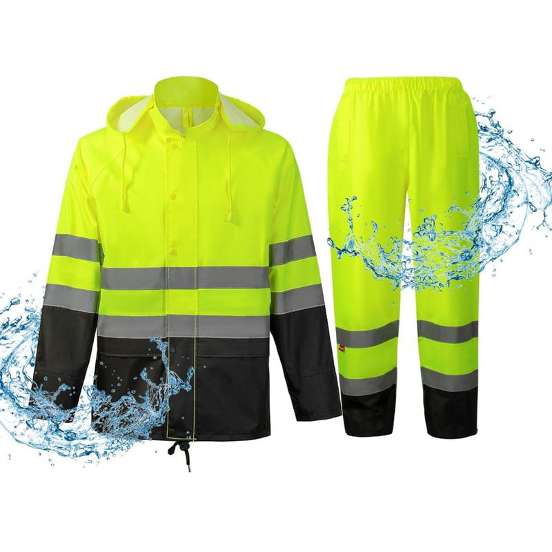 ProtectX Hi Vis Rain Suit for Men Waterproof Class 3 High Visibility Reflective Safety Rain Jacket Pant Set Rain Coat Workwear