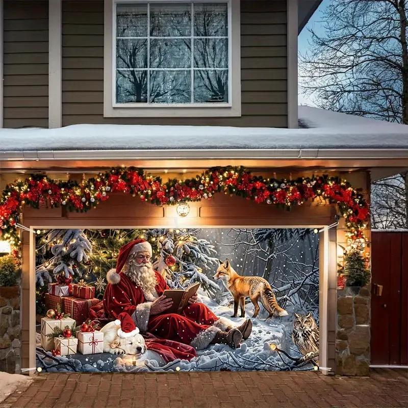 Christmas Themed Garage Door Cover, 1 Count Santa Claus Pattern Garage Door Banner, Festive & Party Supplies for Home & Warehouse