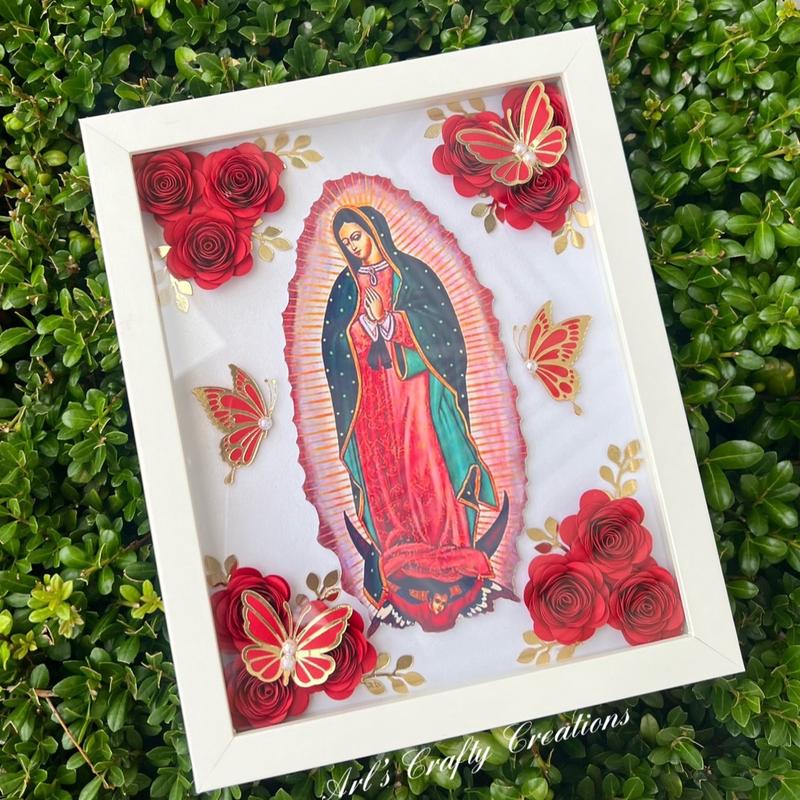 Virgin of Guadalupe  Virgencita Floral Shadow Box-8x10