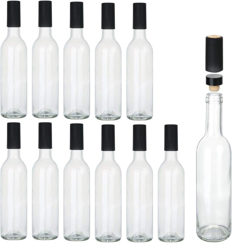 12 oz Glass Bottles With Cork Lids,Home Brewing Bottles Juicing Bottles With Caps Shrink Capsules,Clear Beveage Bottles For Sparkling Wine,Kefir,Food Storage,Leak Proof,Dishware Safe,12Pack