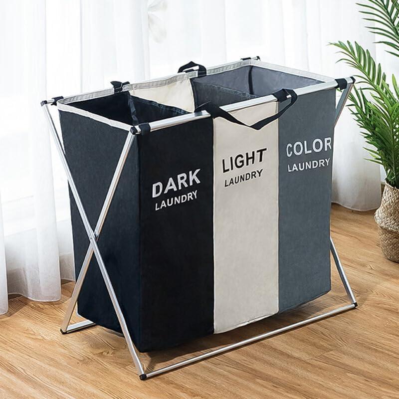 Large 3 Section Laundry Basket180L Freestanding Laundry Hamper,Colapsible Tall Clothes Hamper with Handles for Clothes Tovs in the Dorm & Family Closet Storage and Organizer,Thanksgiving, ChristmasGifts.