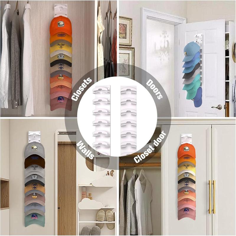 Hat Organizer for Baseball Caps 2Pack, Hat Rack for Wall with Strong Adhesive Hold up to 20 Hats, Hat Hanger Holder Display for Door Hanging