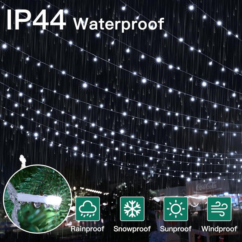 Christmas Lights 197 FT 600 LED, Waterproof Outdoor String Lights with Remote and Timer, White Christmas Tree Lights with 8 Modes Dimmable, Fairy Lights Plug in for Wedding Holiday Christmas Decor