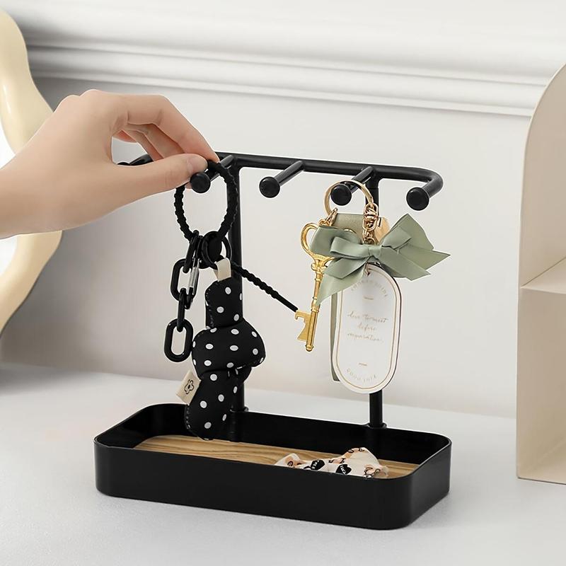 Jewelry Organizer Stand, 1 Count Multipurpose Jewelry Display Stand with Hooks & Tray, Desktop Jewelry Storage Rack for Home Office