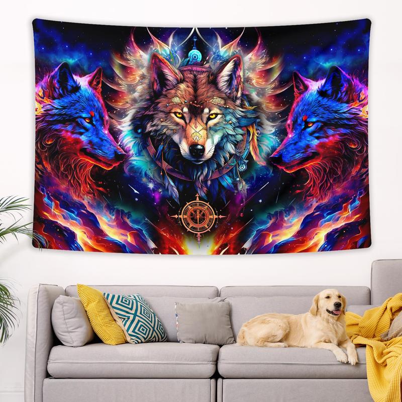 Wolf Pattern Tapestry, 1 Count Wall Hanging Blanket, Backdrop Decoration for Home Living Room Bedroom Dormitory