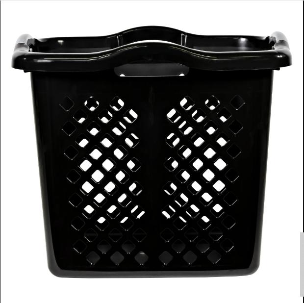 Home Logic 2 Bushel Lamper Plastic Laundry Basket with Silver Handles, Black, Adult   Tween Organiser