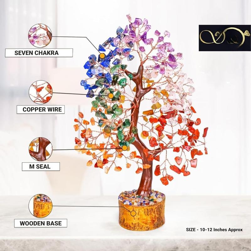 Handmade 7 Chakra Crystal Tree of Life for Home, Office & Living Room Decoration, Healing Gemstone Bonsai Tree, Feng Shui Tree for Positive Energy, Money, Good Luck, for Women