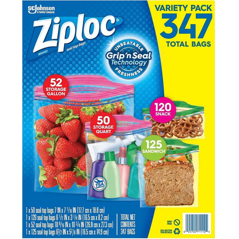 Ziploc Double Zipper Bag, Variety Pack, 347 Count