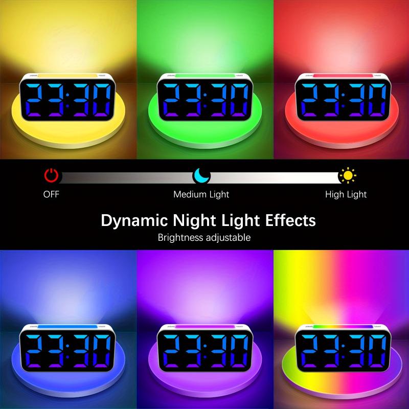 hatch alarm clock 1pc Multifunctional Iridescent Ambient Light Mirror Alarm Clock with Adjustable Screen Brightness and Color, Two Sets of Alarm Clock Functions, USB Plug-in, and Atmosphere Lighting