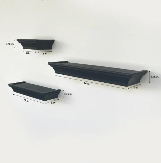 3PC Plastic Floating Shelves, Black - Perfect for Home Organization